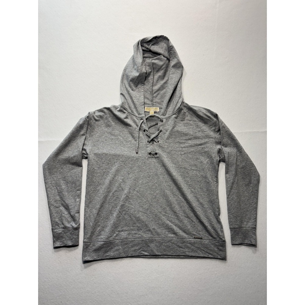 MICHAEL Michael Kors Hoodie Womens Large Gray Lace Up V Neck Pullover Top